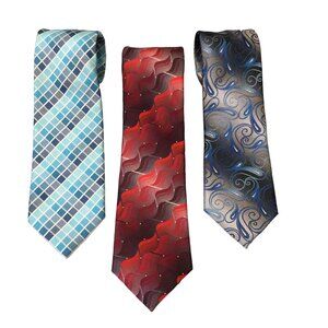 ARCHITECT Men's Colorful Ties Set of 3 Blue Windowpane Red Waves Gray Paisley